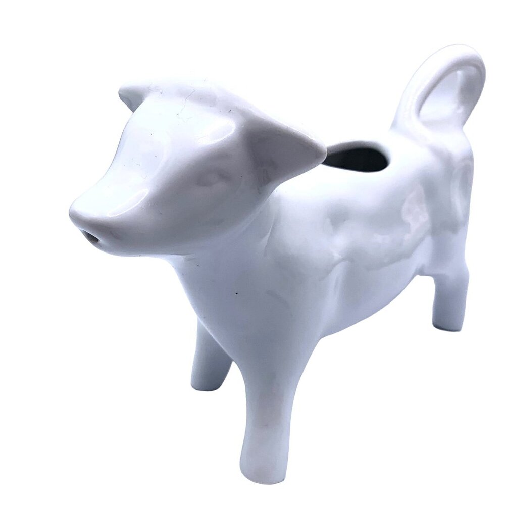Vintage Ceramic White Cow Creamer Milk Pitcher Farm House Country Moo Handle